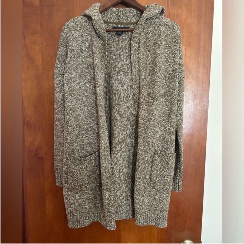 Tahari NWT Olive/Cream Knit Cardigan Sweater w/Hood, Size XS